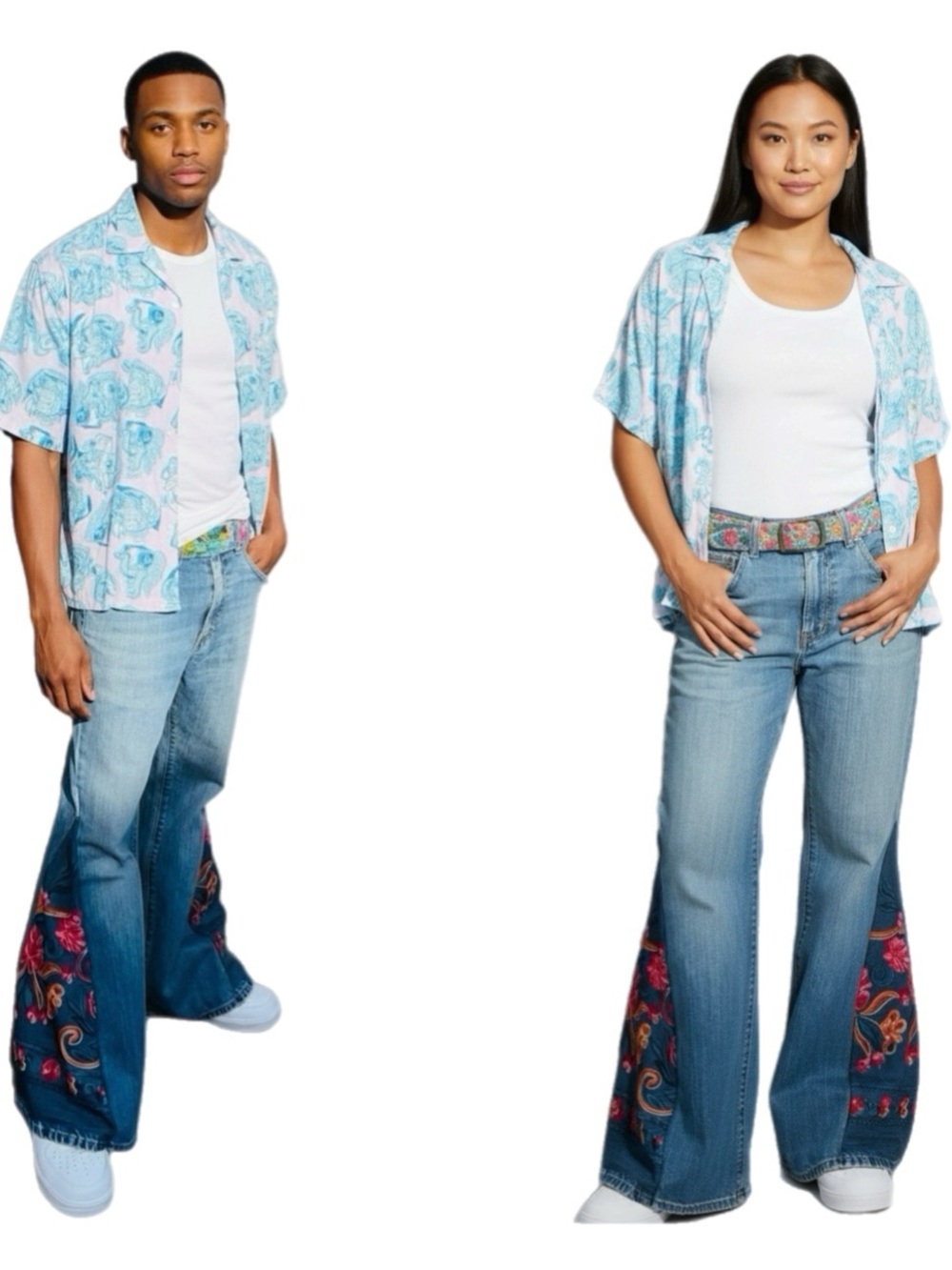 UPCYCLED Embroidered Light Blue Embroidered Flare Jeans